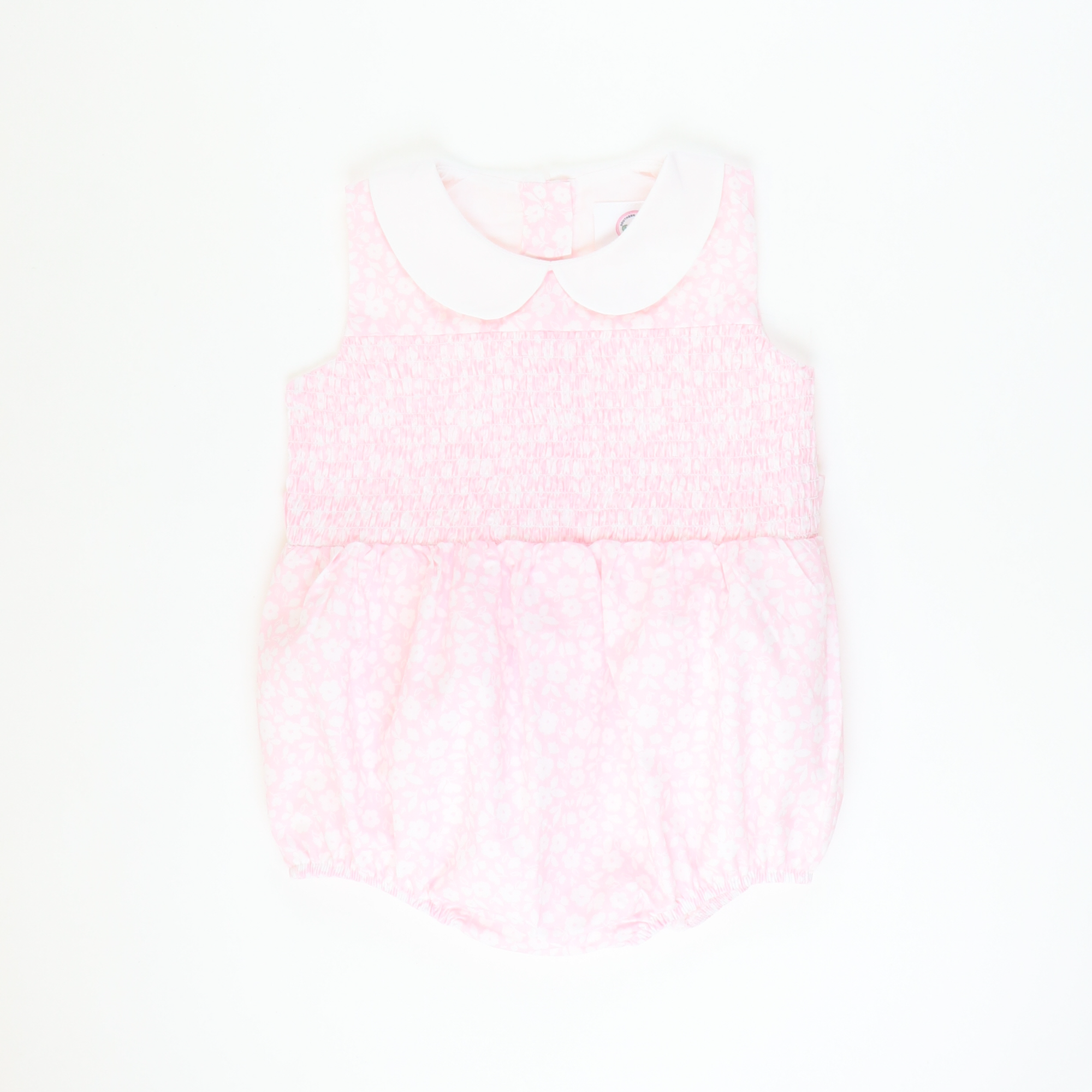 Collared Smocked Girl Bubble - Light Pink Floral