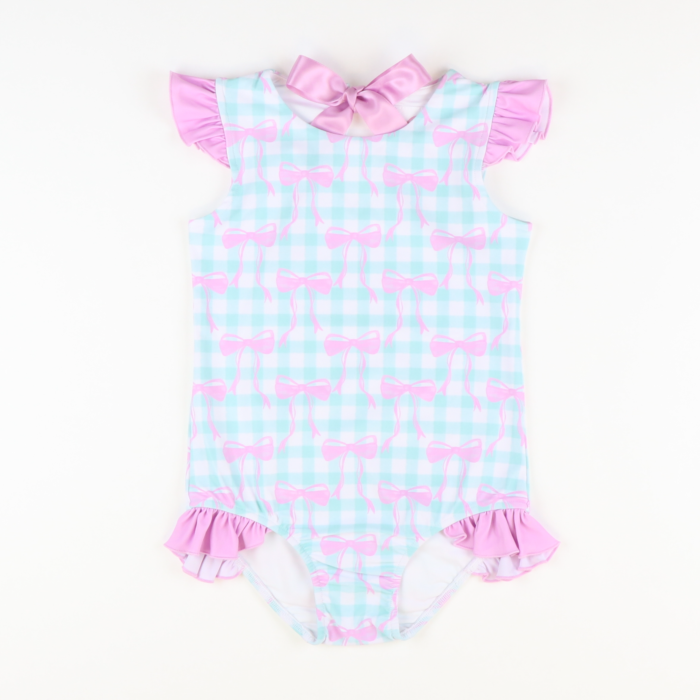 Rashguard Swimsuit - Pink Bows Mint Gingham | Southern