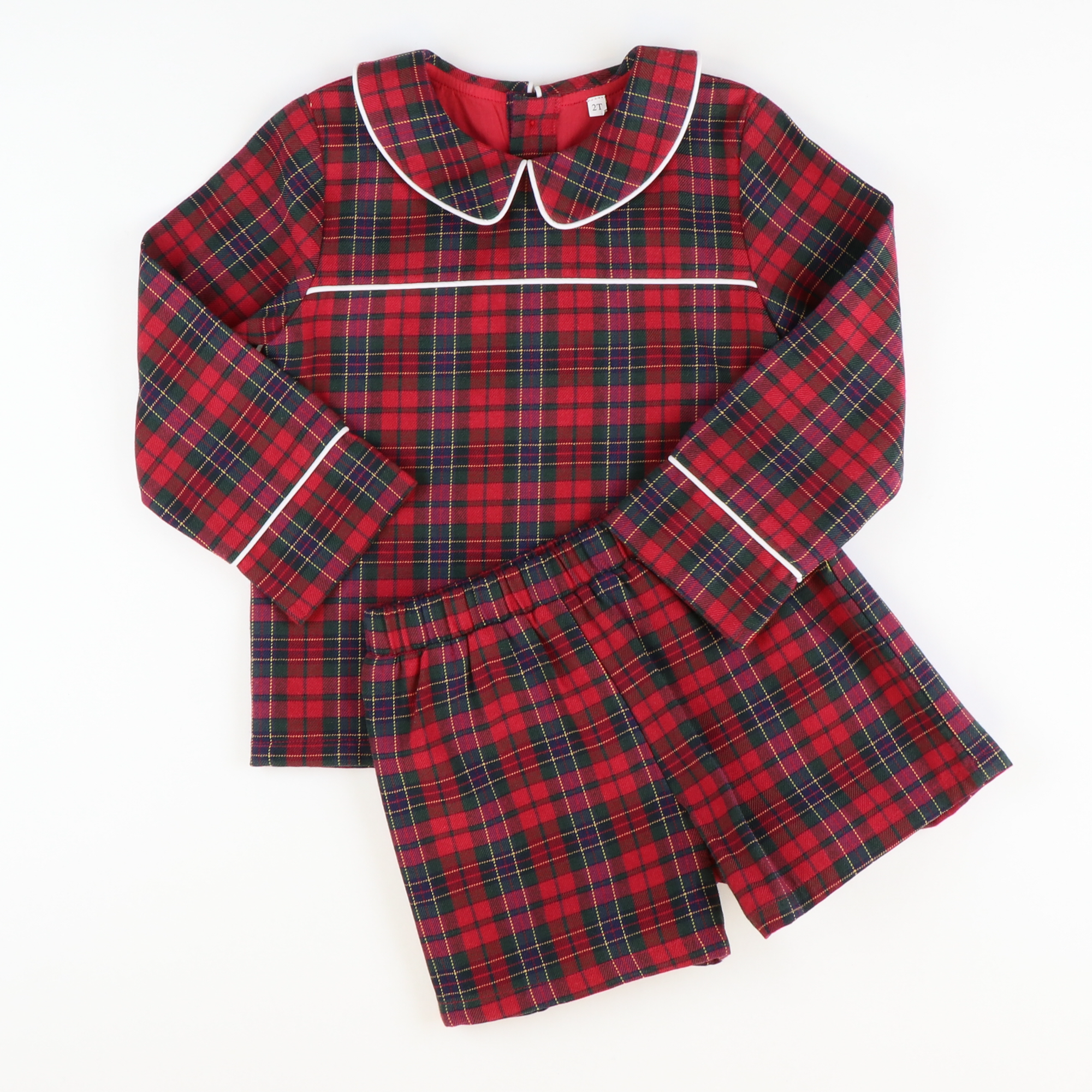 Collared Short Set - Red Plaid