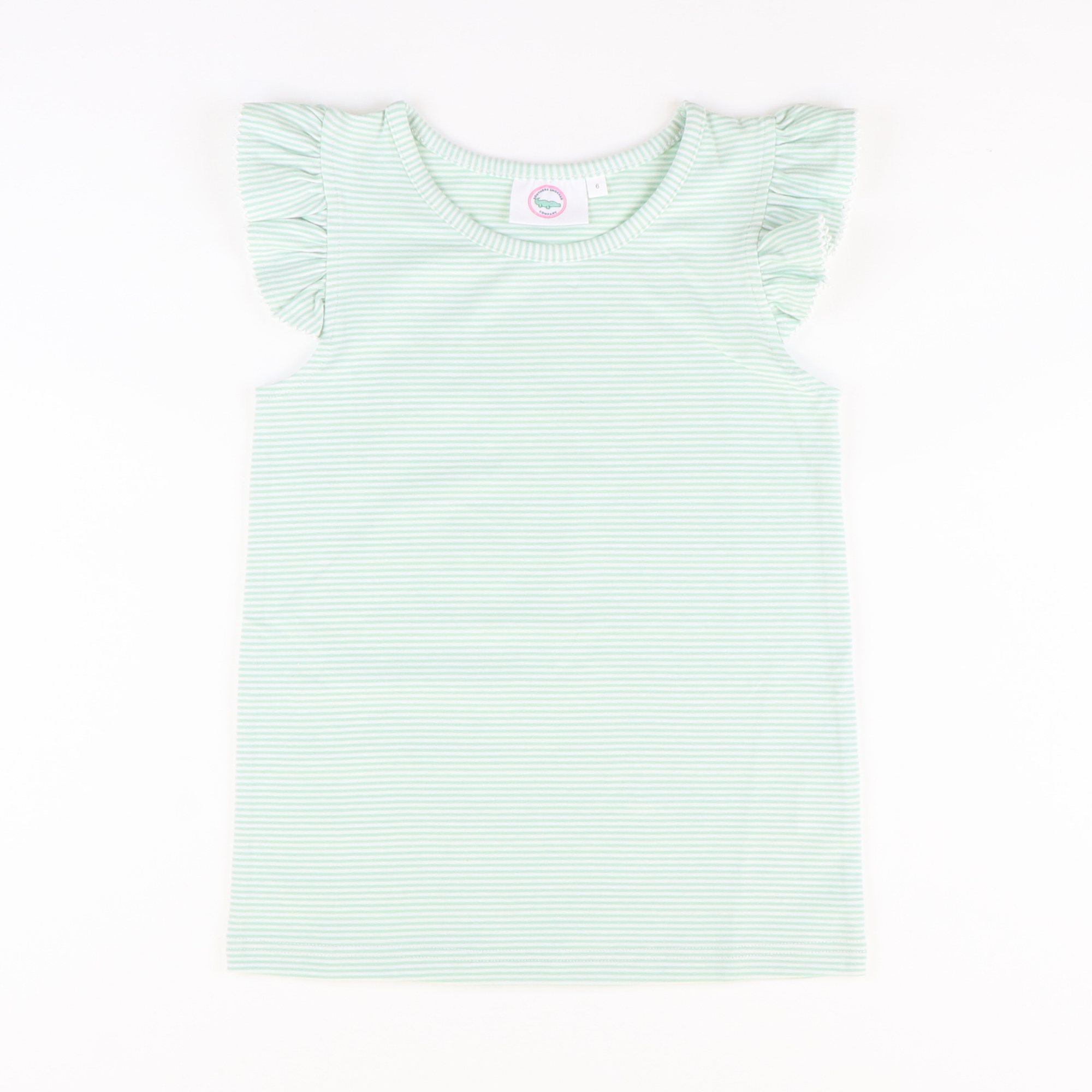 Flutter Sleeve Knit Top - Mint Green Thin Stripe