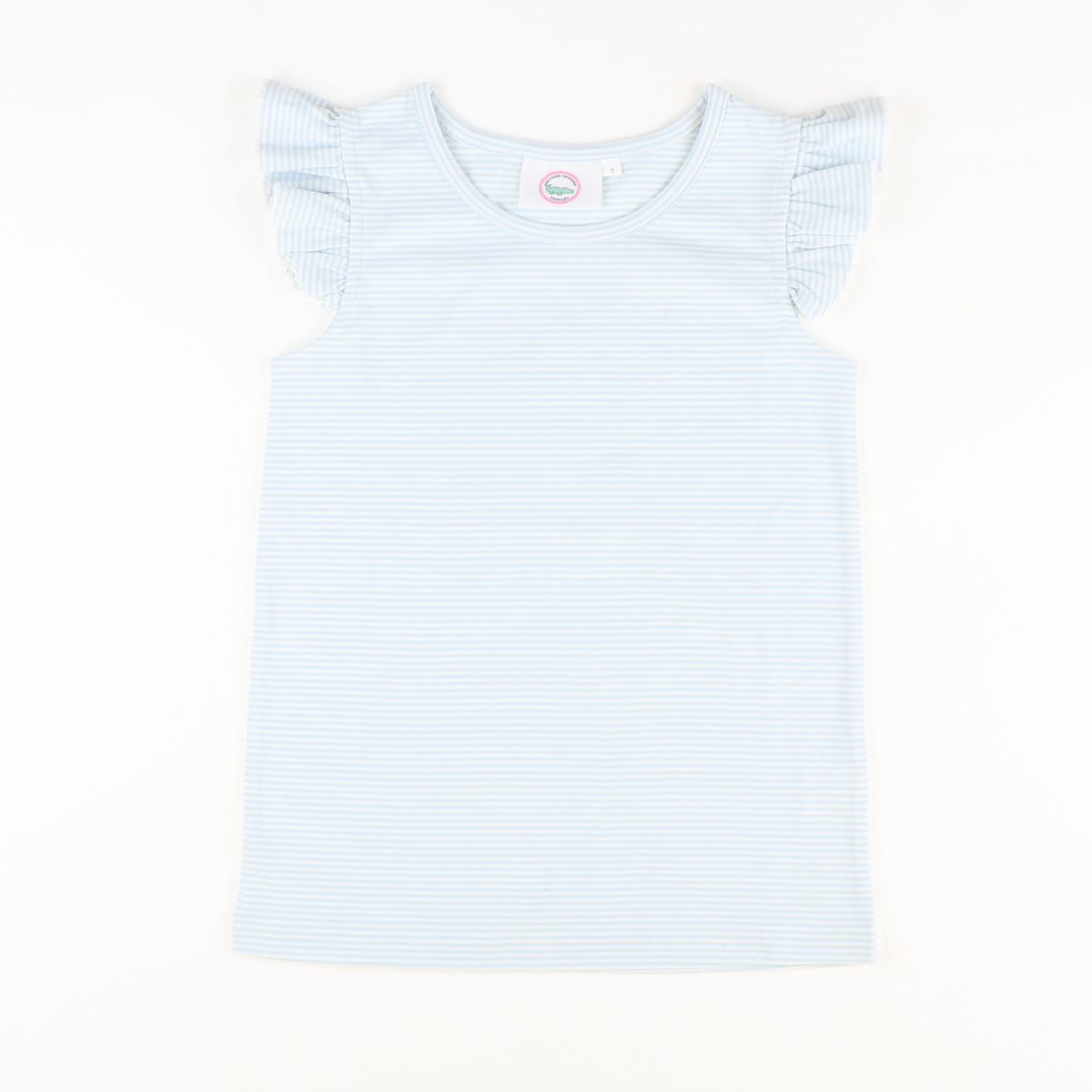 Flutter Sleeve Knit Top - Light Blue Thin Stripe