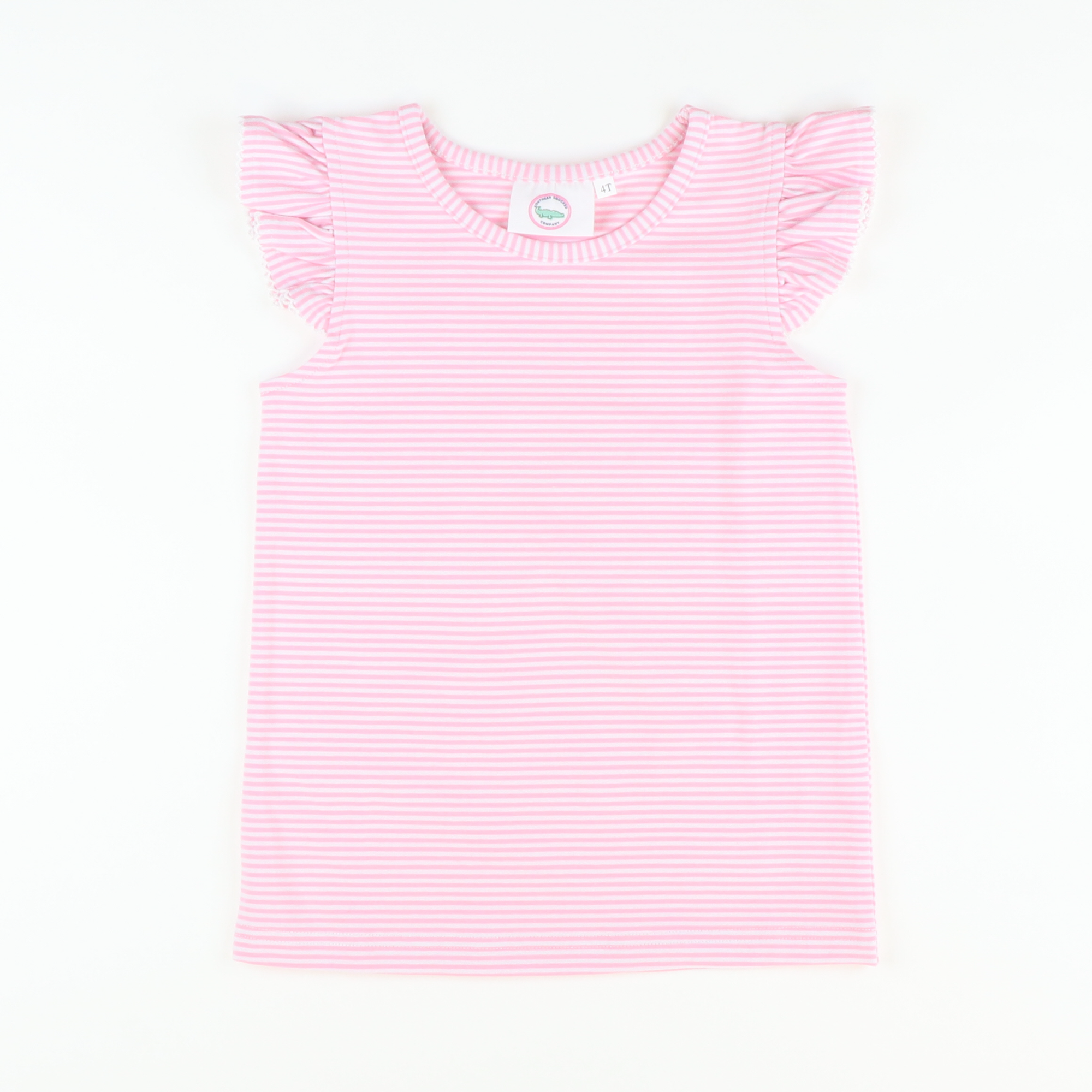 Flutter Sleeve Knit Top - Light Pink Thin Stripe