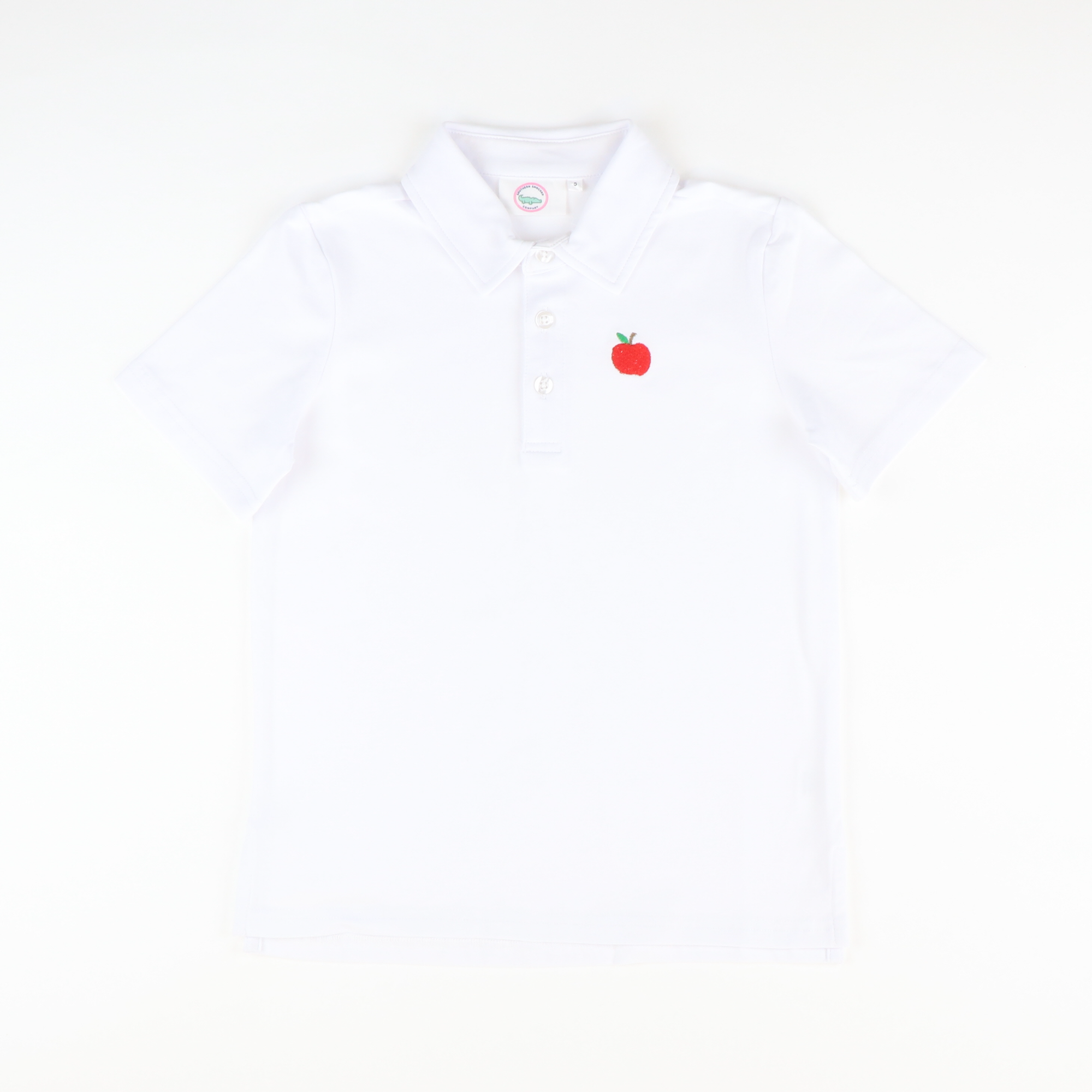 Embroidered Apple Knit Polo - Solid White