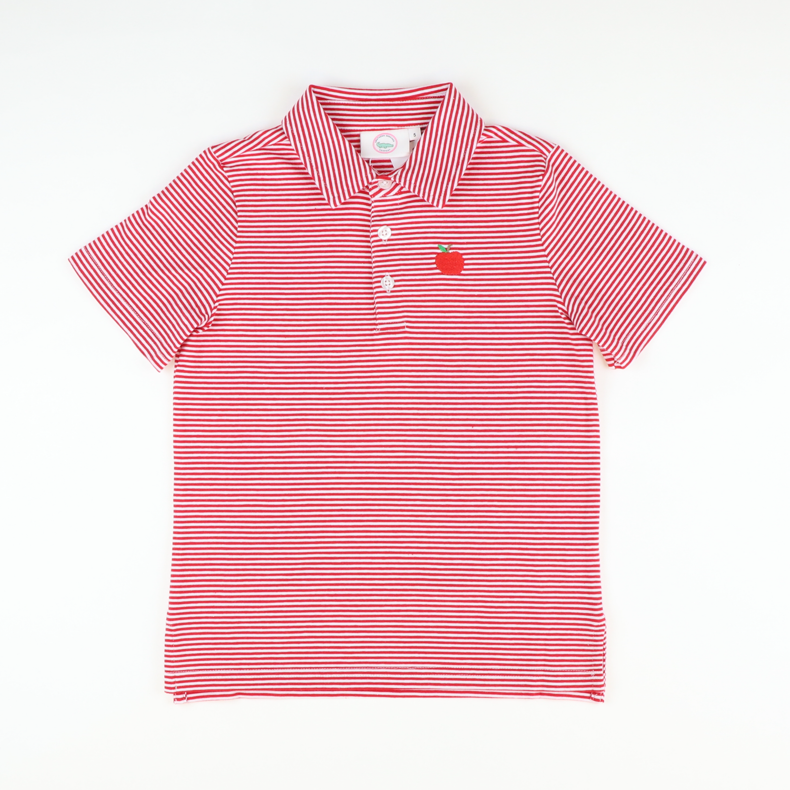Embroidered Apple Knit Polo -  Red Thin Stripe