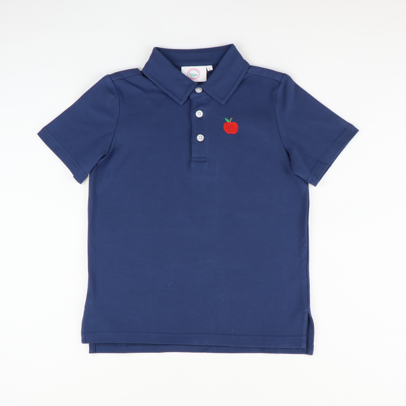 Embroidered Apple Knit Polo - Solid Navy
