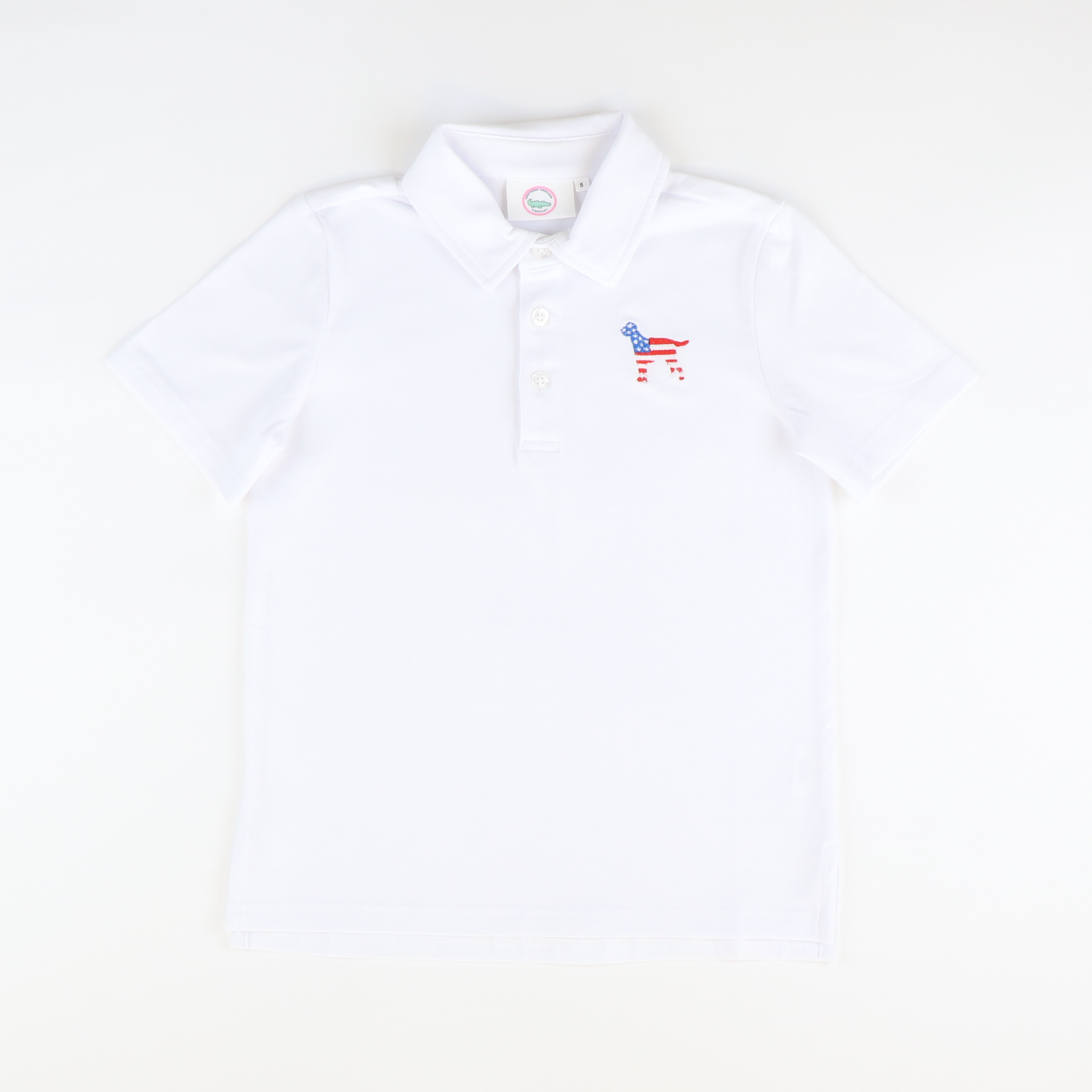 Embroidered Patriotic Labrador Knit Polo - Solid White