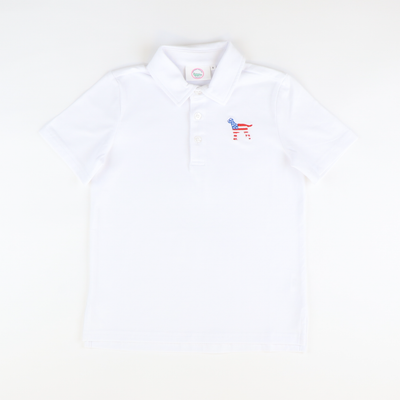 Embroidered Patriotic Labrador Knit Polo - Solid White