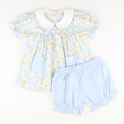 Playground Pocket Set - Pumpkin Blue Bow Trellis