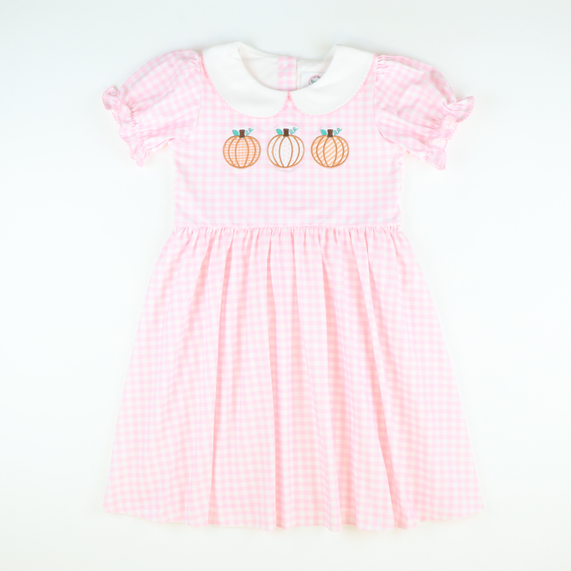 Pumpkin Trio Appliqu Collared Dress- Light Pink Check Knit 3T Pumpkin Trio Appliqu Collared Dress- Light Pink Check Knit 3T
