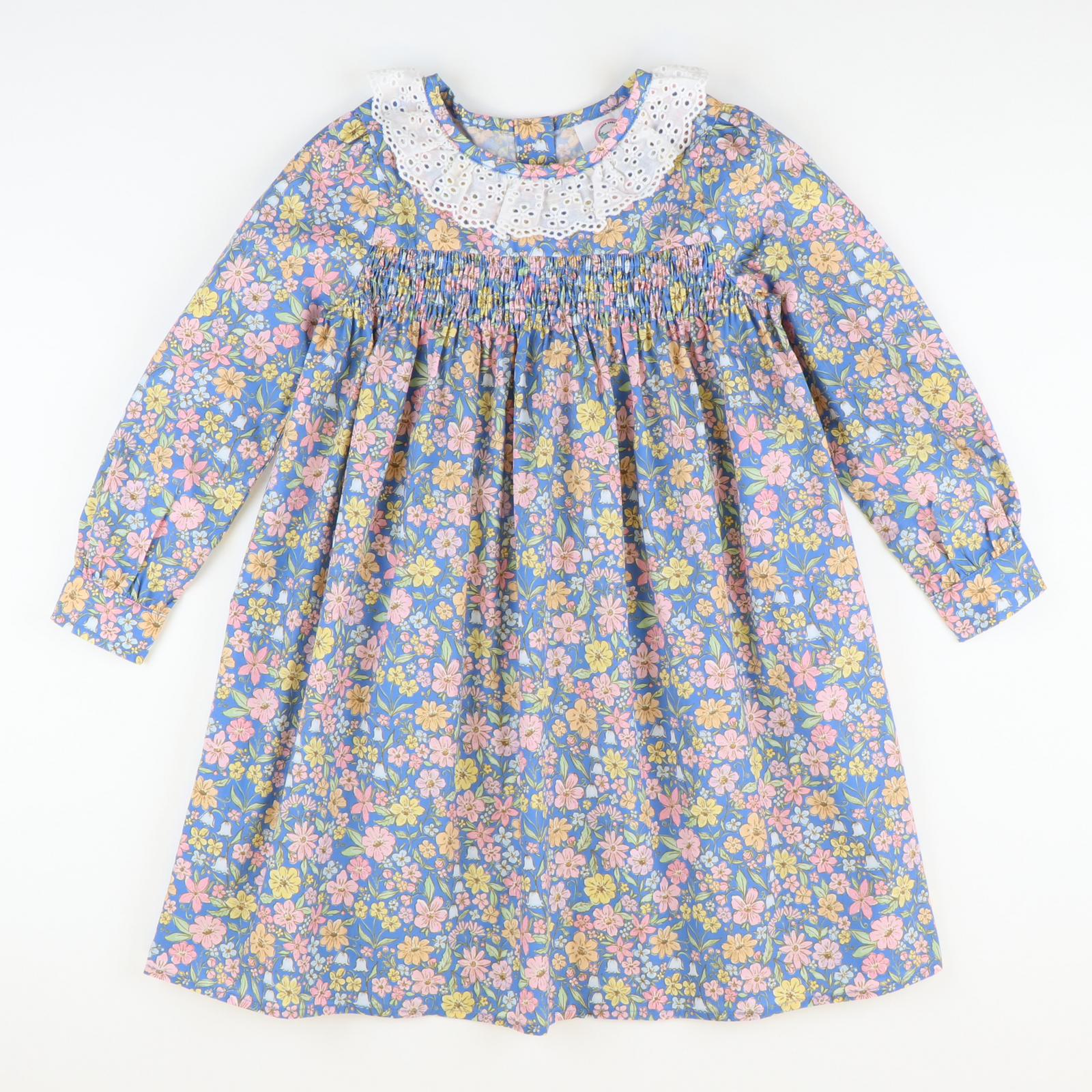 Eyelet Ruffle Dress - Blue Floral