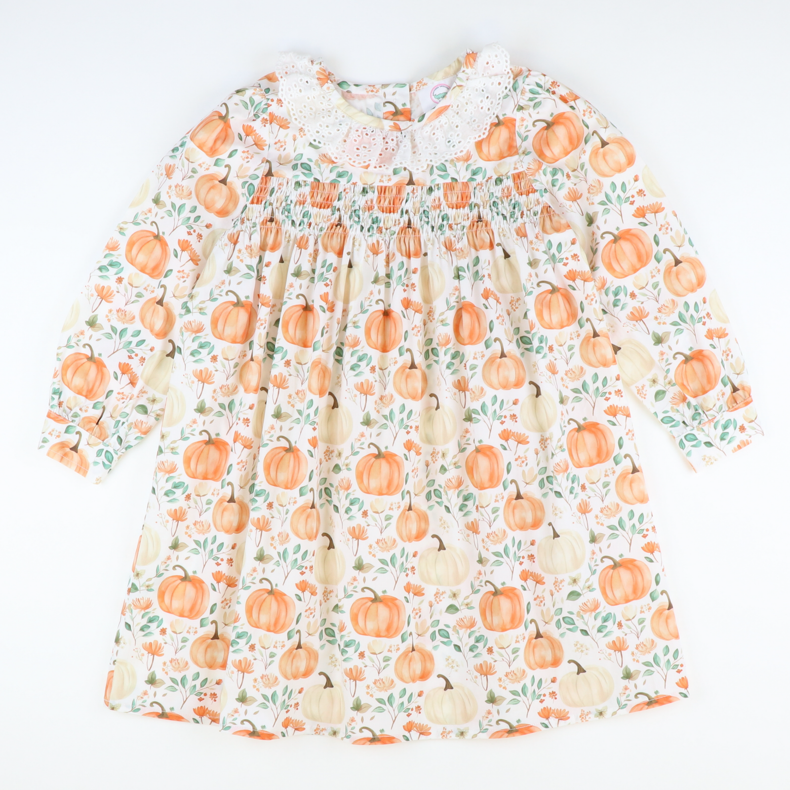 Eyelet Ruffle Dress - Autumn Pumpkins