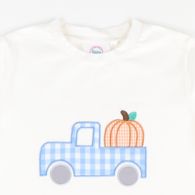 Pumpkin & Truck Appliqué Shirt - White Knit