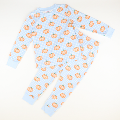 Pajama Set - Pumpkins Light Blue Check