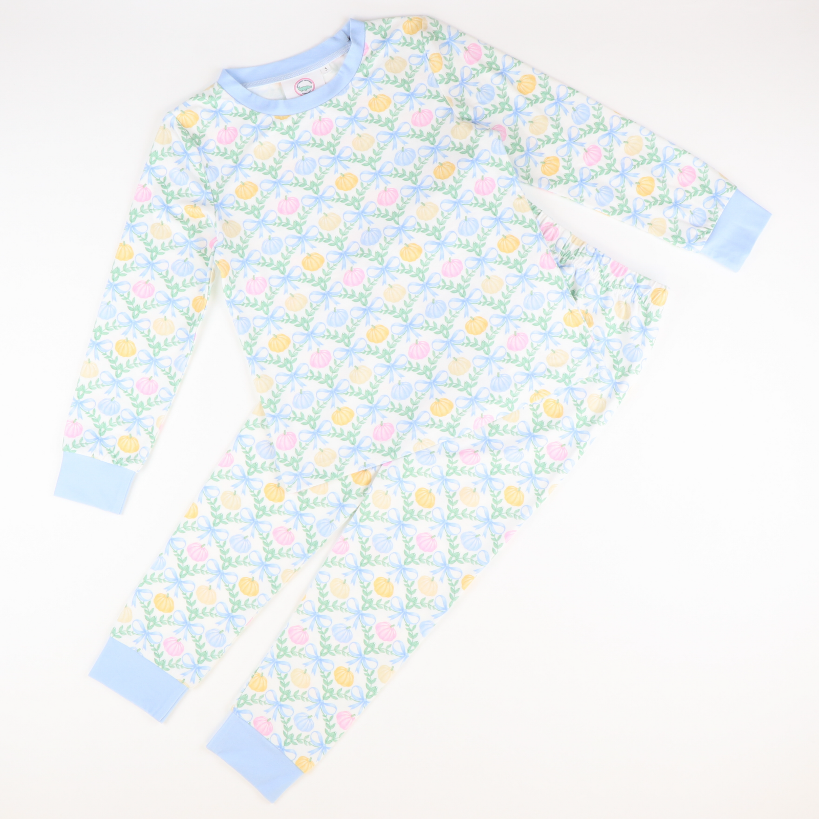 Pajama Set - Pumpkin Blue Bow Trellis