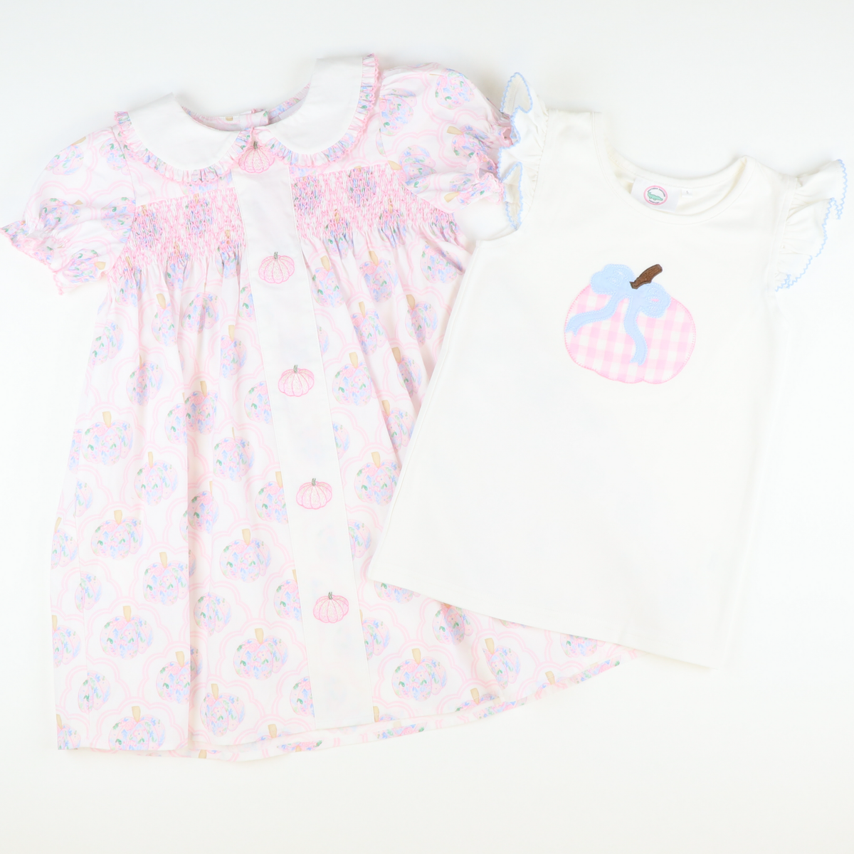 Embroidered Pink Pumpkins Dress - Scalloped Floral Pumpkins
