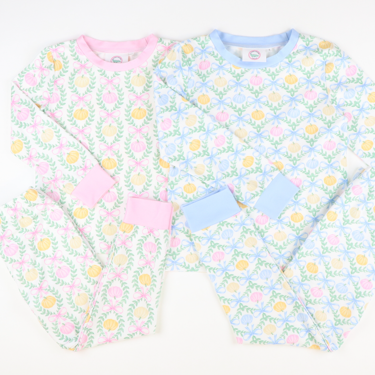 Pajama Set - Pumpkin Blue Bow Trellis