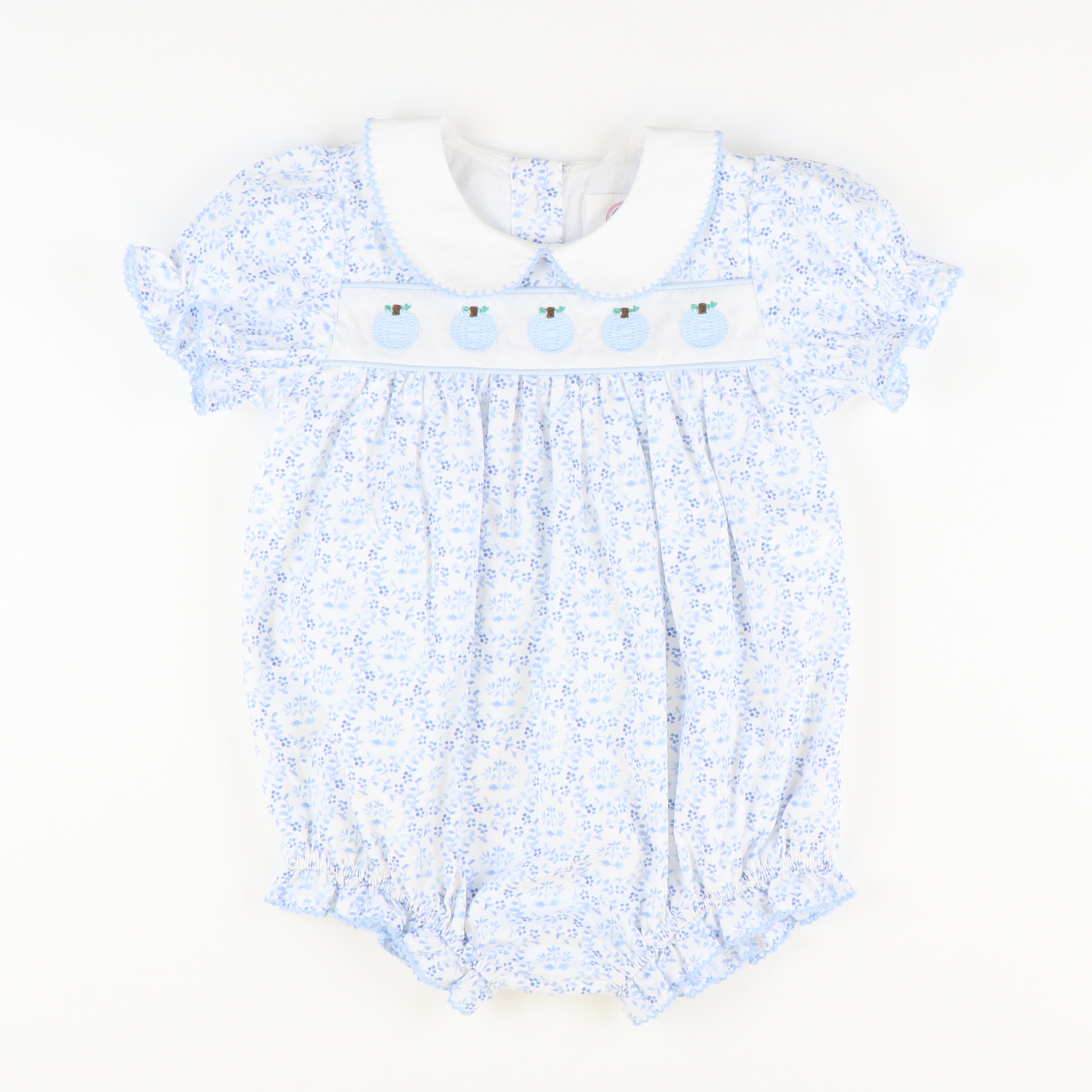 Embroidered Tiny Blue Pumpkins Girl Bubble - Blue Chinoiserie