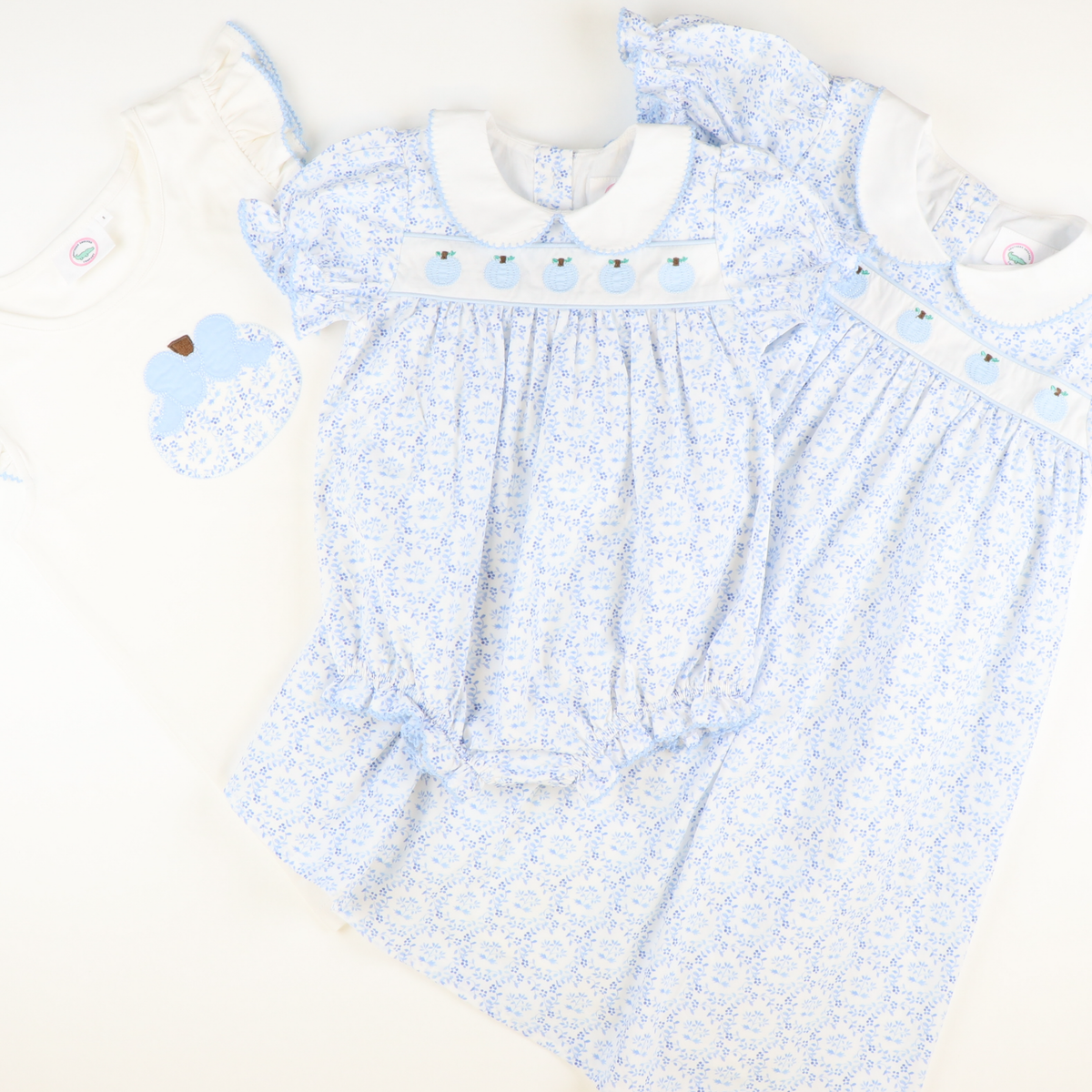 Embroidered Tiny Blue Pumpkins Dress - Blue Chinoiserie