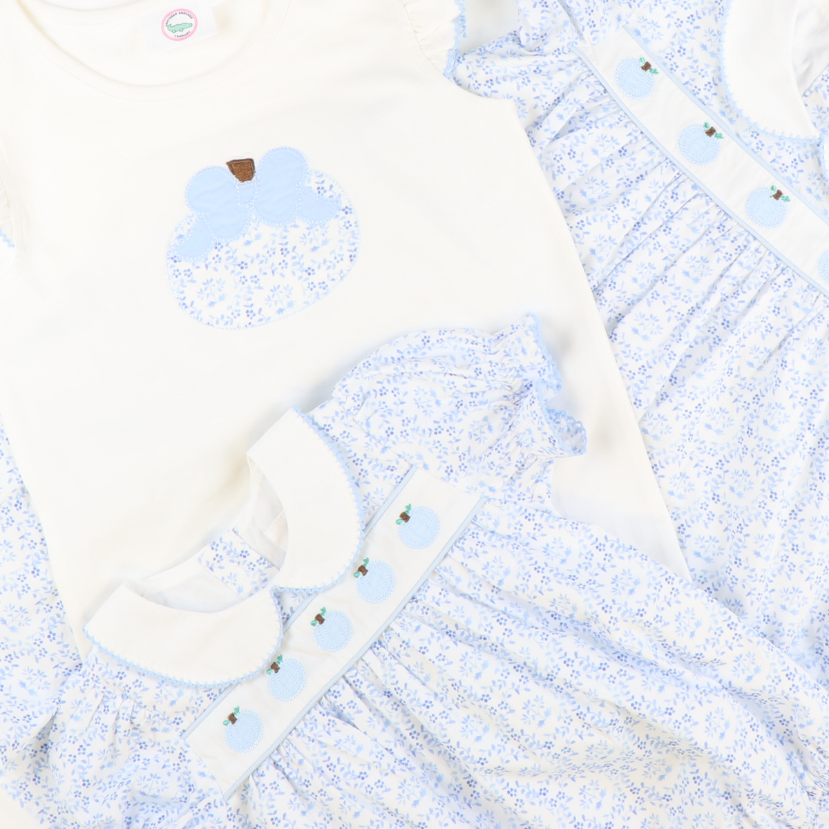 Embroidered Tiny Blue Pumpkins Dress - Blue Chinoiserie