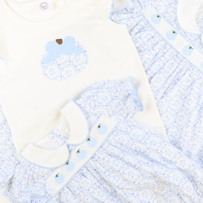 Embroidered Tiny Blue Pumpkins Dress - Blue Chinoiserie