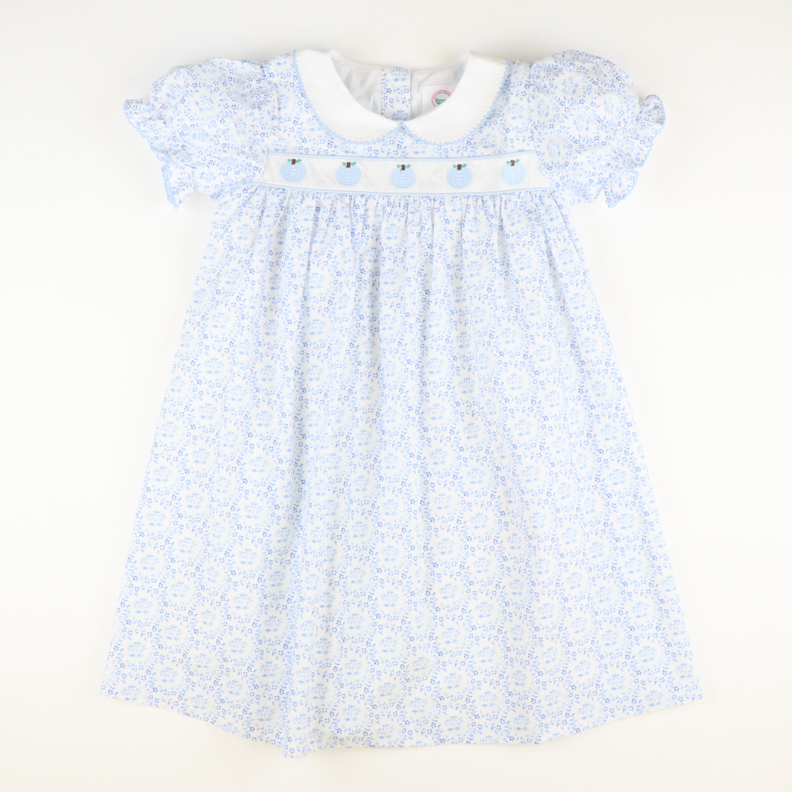 Embroidered Tiny Blue Pumpkins Dress - Blue Chinoiserie