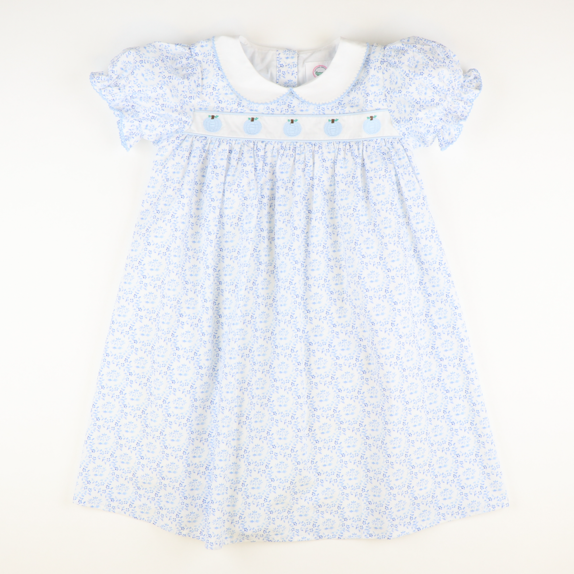 Embroidered Tiny Blue Pumpkins Dress - Blue Chinoiserie Embroidered Tiny Blue Pumpkins Dress - Blue Chinoiserie
