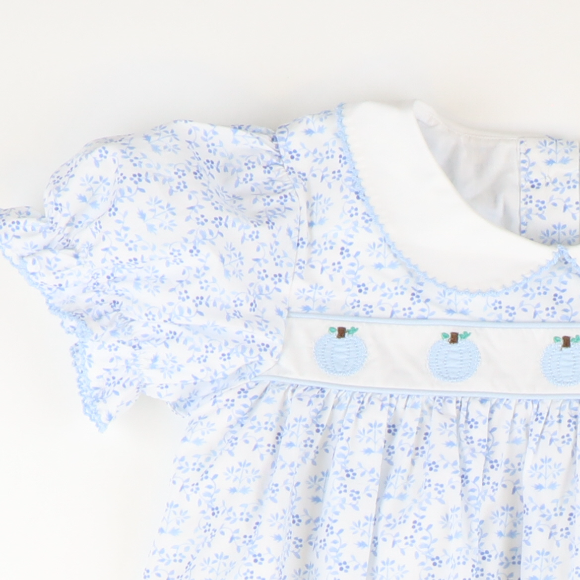 blue chinoiserie dress Embroidered Tiny Blue Pumpkins Dress