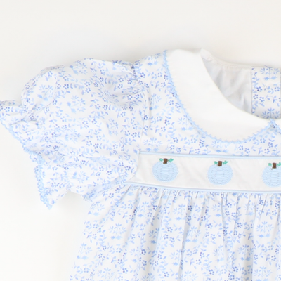 Embroidered Tiny Blue Pumpkins Dress - Blue Chinoiserie