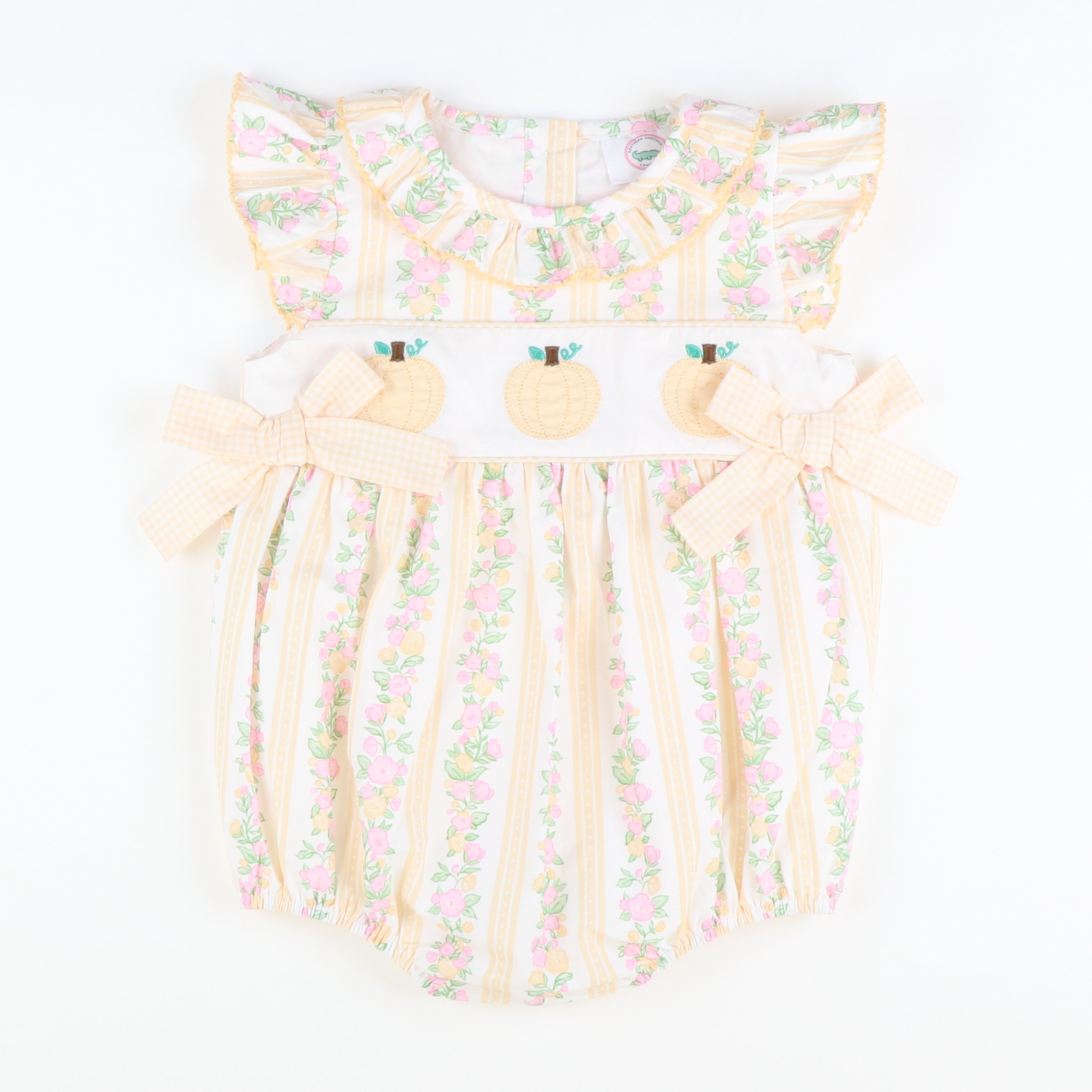 Heirloom Pumpkins Ruffle Neck Girl Bubble - Floral Vines