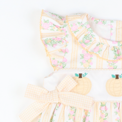 Heirloom Pumpkins Ruffle Neck Girl Bubble - Floral Vines - Stellybelly