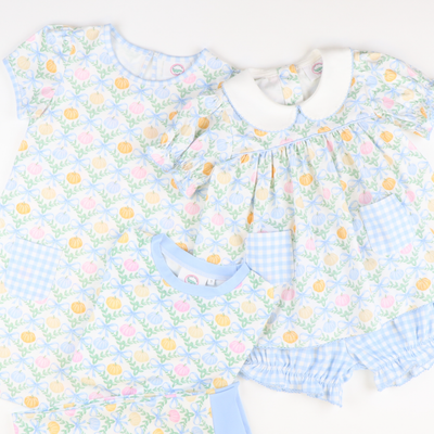 Pajama Set - Pumpkin Blue Bow Trellis