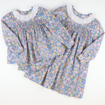 Eyelet Ruffle Set - Blue Floral