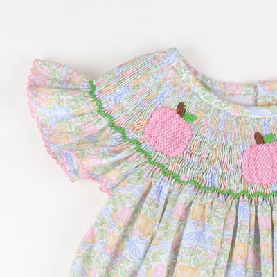 Smocked Pink Pumpkins Bishop - Pumpkins & Vines - Stellybelly