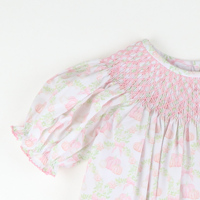 Smocked Geo Girl Bubble - Pumpkin Lattice