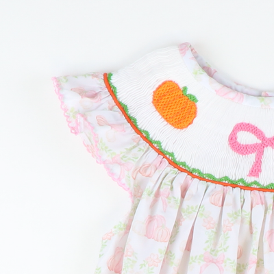 Smocked Pink Bow & Pumpkins Bishop- Pumpkin Lattice - Stellybelly
