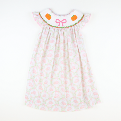 Smocked Pink Bow & Pumpkins Bishop- Pumpkin Lattice