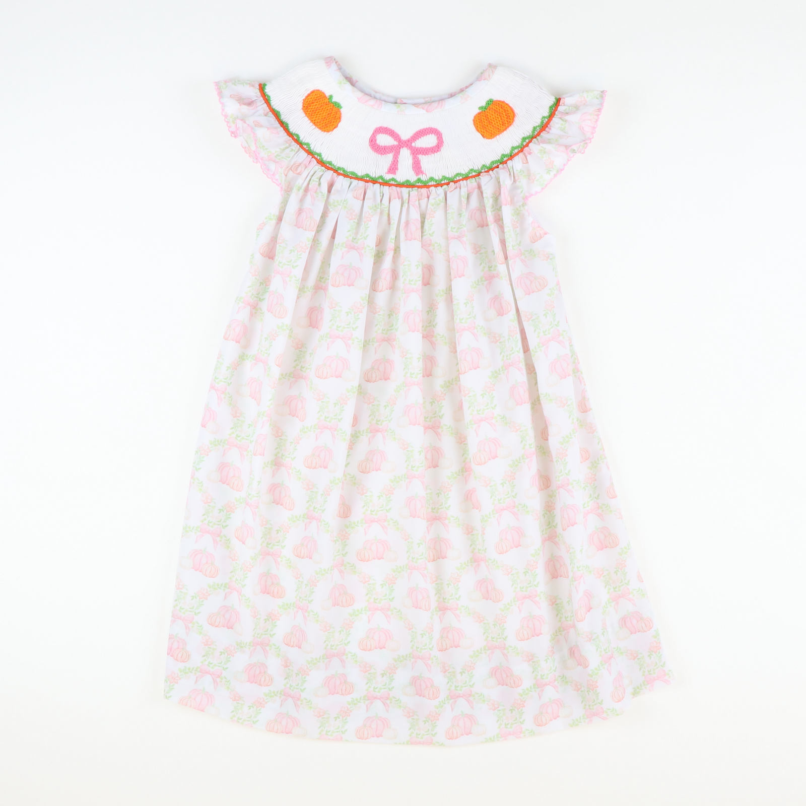Smocked Pink Bow & Pumpkins Bishop- Pumpkin Lattice - Stellybelly