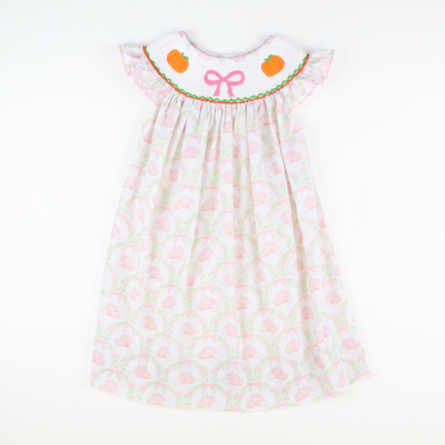 Smocked Pink Bow & Pumpkins Bishop- Pumpkin Lattice - Stellybelly