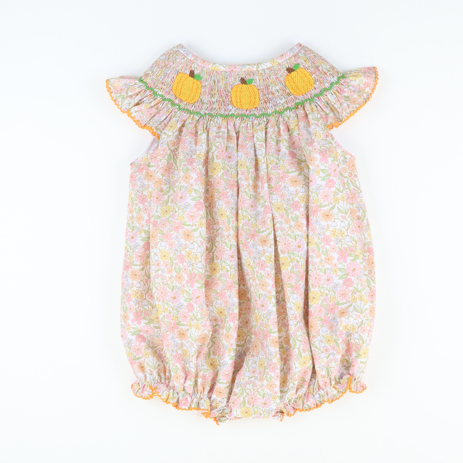 Smocked Pumpkins Girl Bubble - Fall Floral