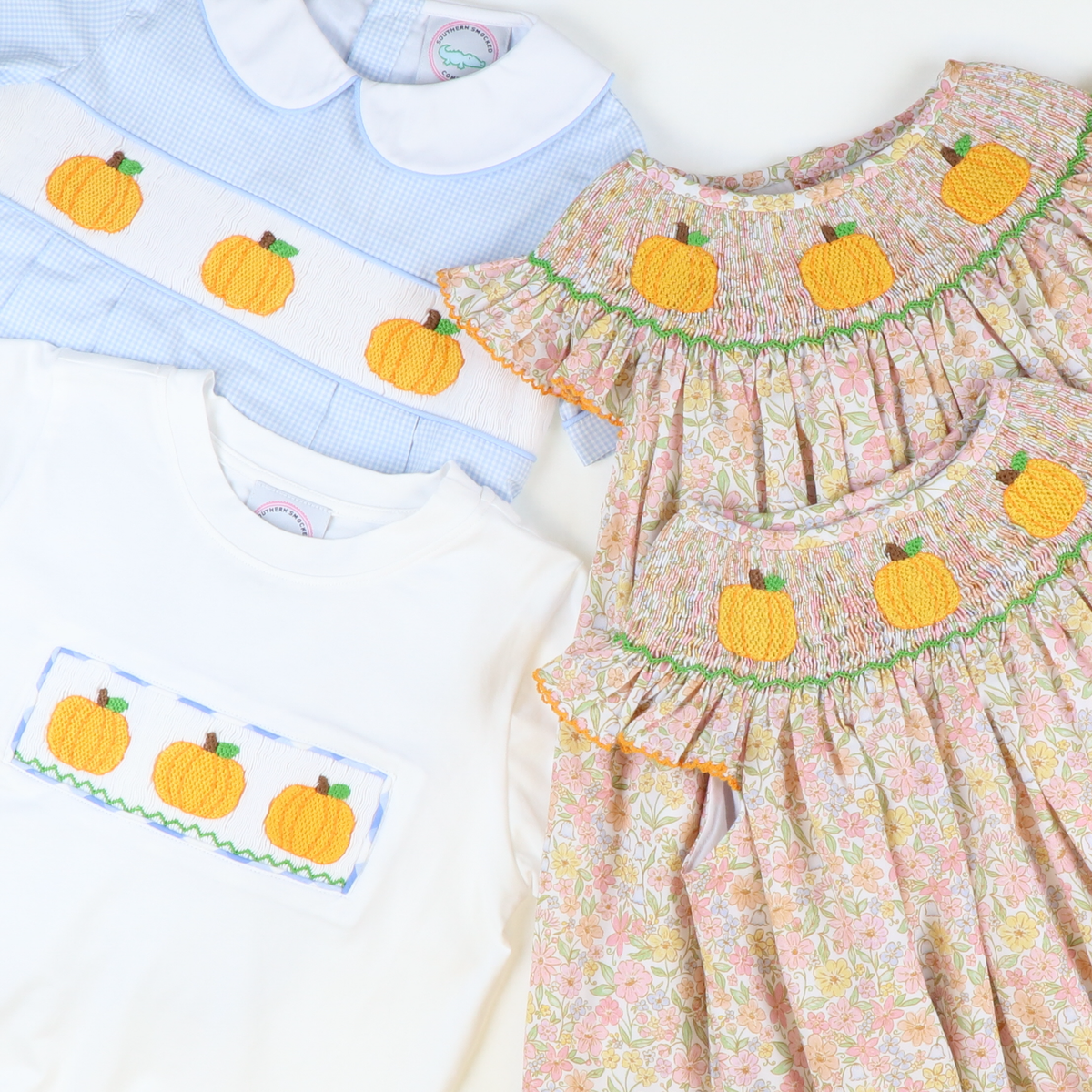 Smocked Pumpkins Bishop - Fall Floral