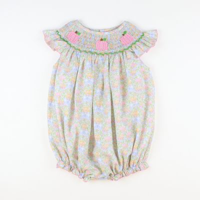 Smocked Pink Pumpkins Girl Bubble - Pumpkins & Vines - Stellybelly