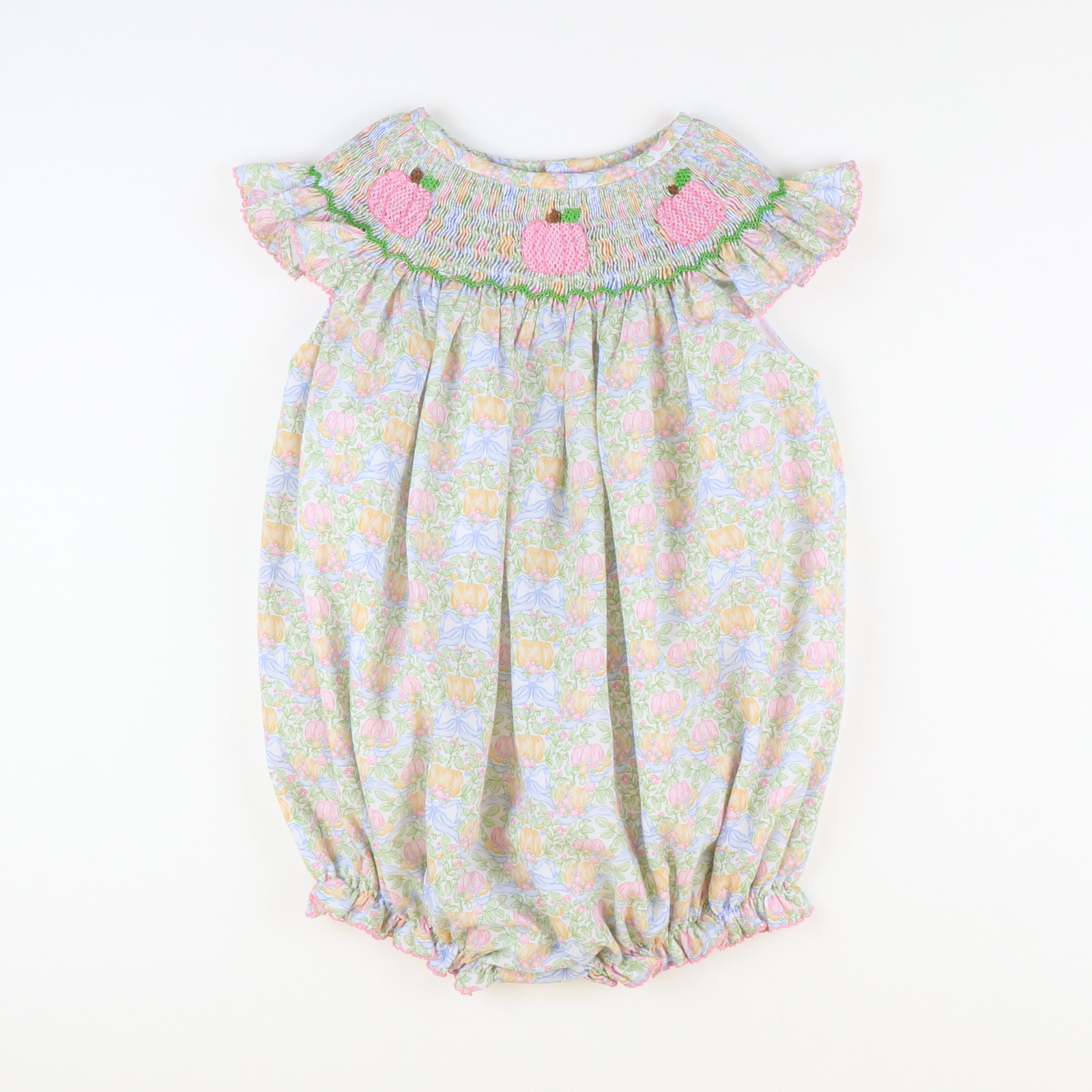 Smocked Pink Pumpkins Girl Bubble - Pumpkins & Vines - Stellybelly