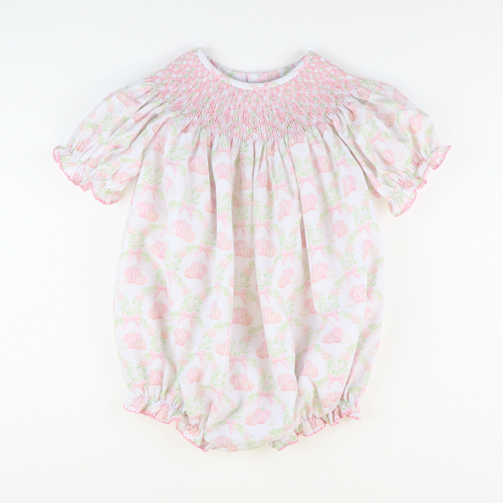 Smocked Geo Girl Bubble - Pumpkin Lattice