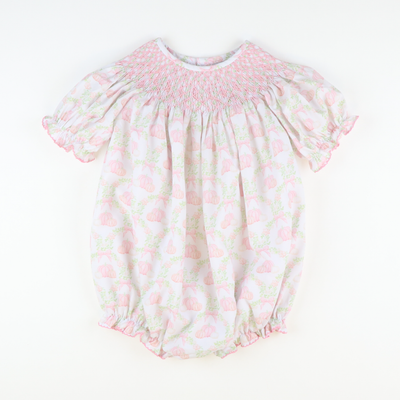Smocked Geo Girl Bubble - Pumpkin Lattice