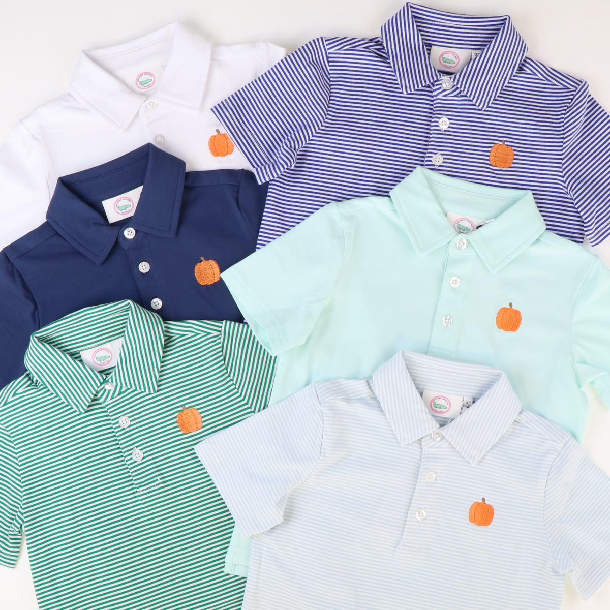 Embroidered Pumpkin Knit Polo - Mint Green