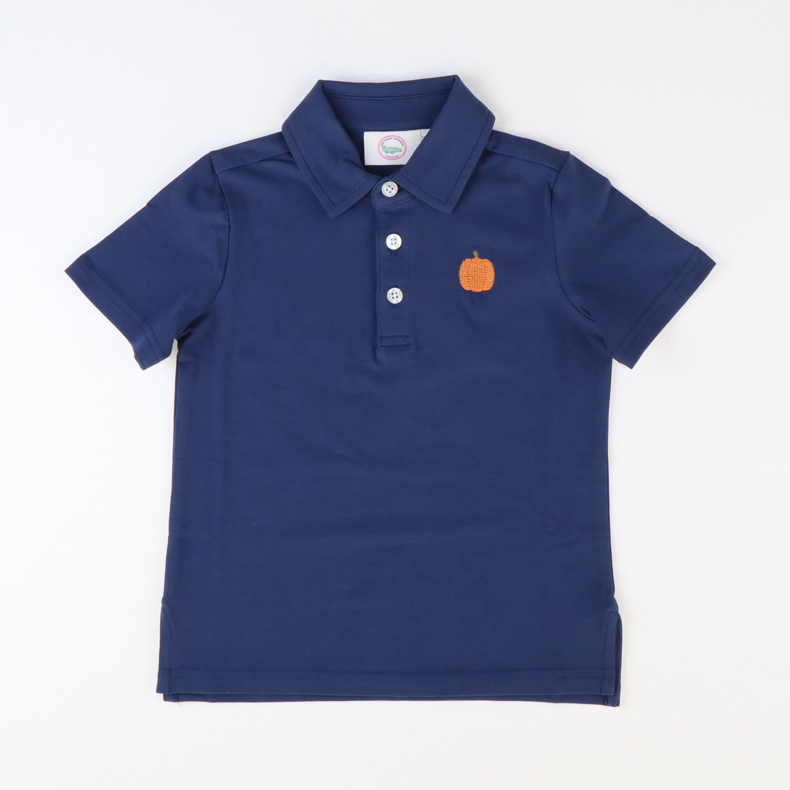 Embroidered Pumpkin Knit Polo - Solid Navy