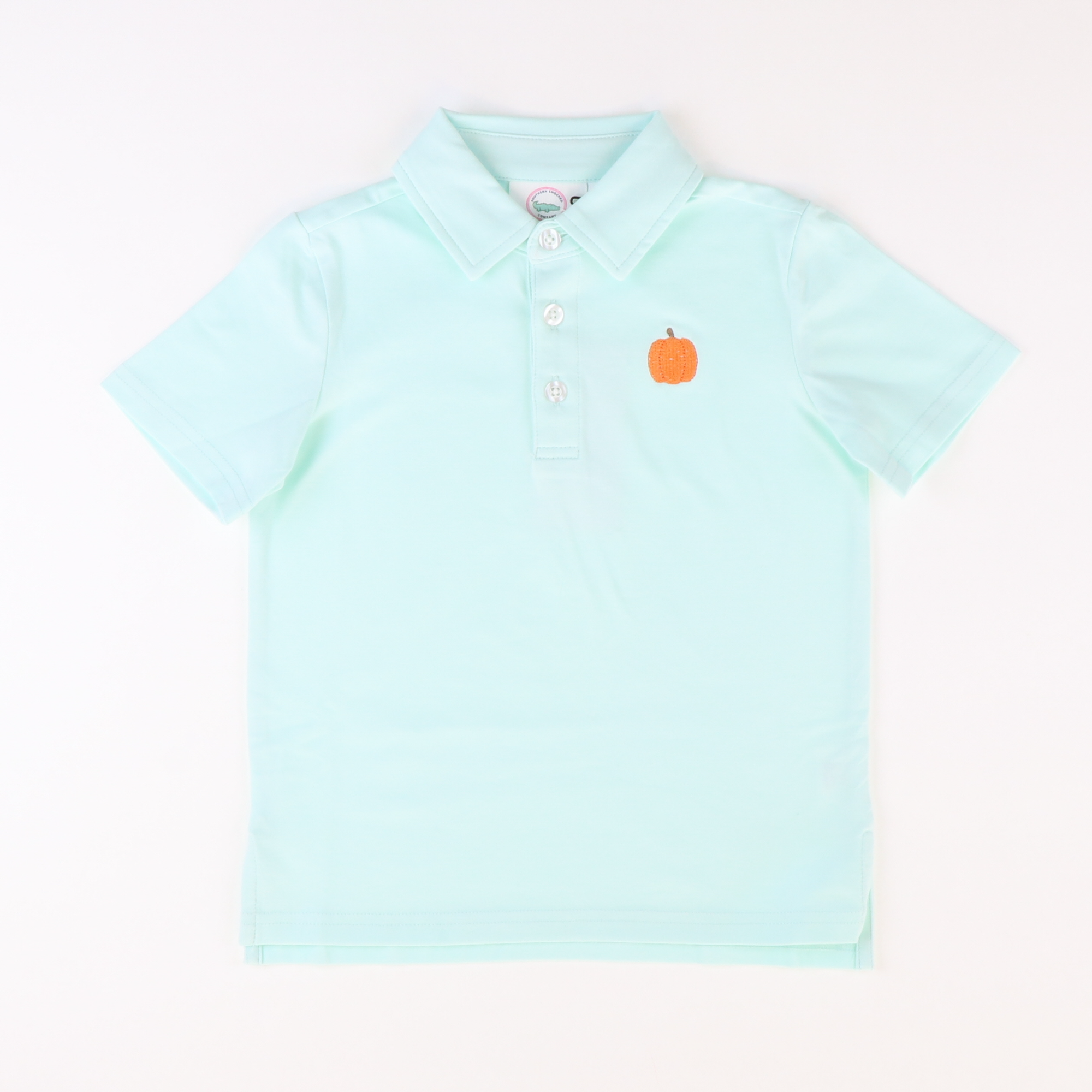Embroidered Pumpkin Knit Polo - Mint Green