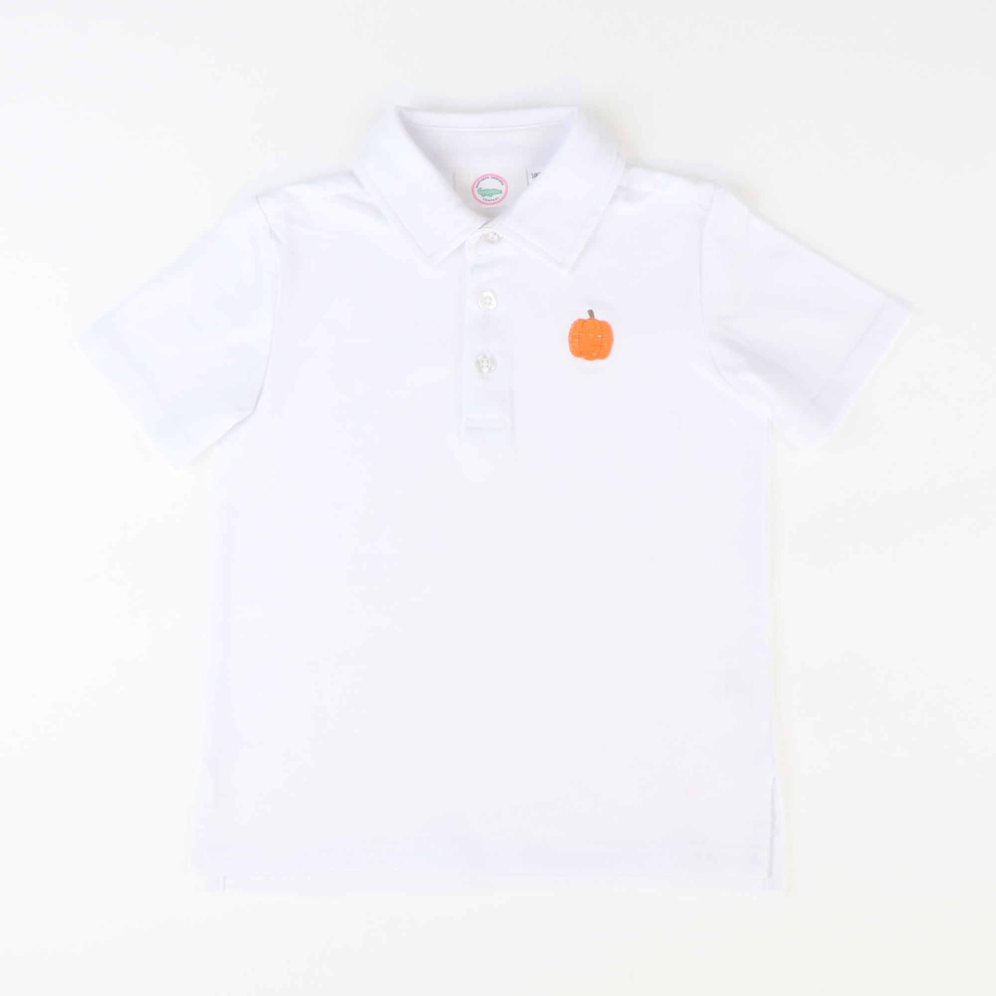 Embroidered Pumpkin Knit Polo - Solid White