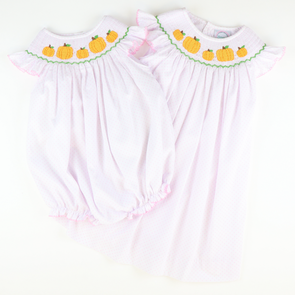 Smocked Pumpkin Patch Girl Bubble - Light Pink Dots