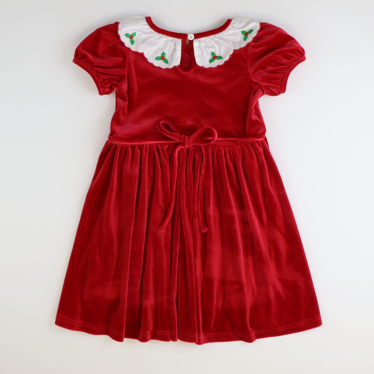Embroidered Holly Holiday Red Velvet Dress - Stellybelly